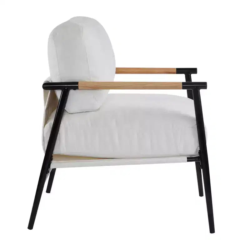 MAYEERTYChaise d'appoint moderne, coussins moelleux, cadre en métal minimaliste, accoudoirs en bois, pour salon, chambre, bureau