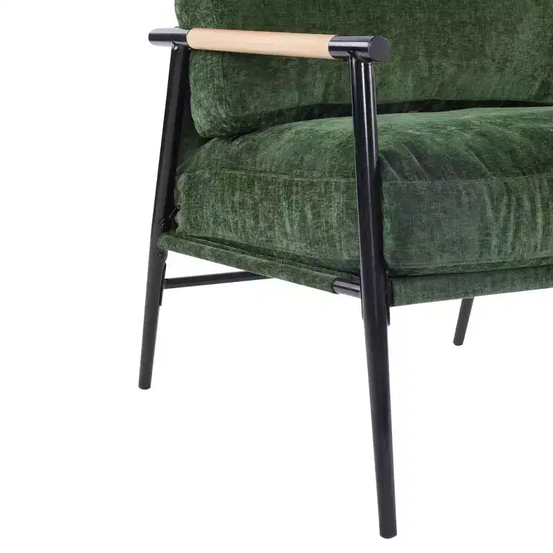 MAYEERTYChaise d'appoint moderne, coussins moelleux, cadre en métal minimaliste, accoudoirs en bois, pour salon, chambre, bureau