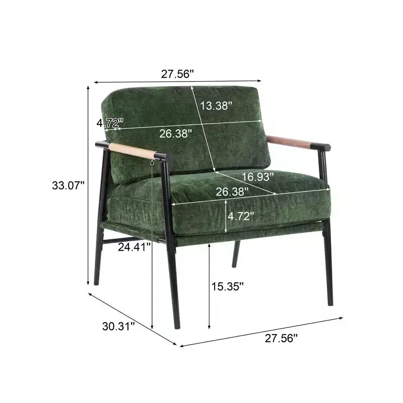 MAYEERTYChaise d'appoint moderne, coussins moelleux, cadre en métal minimaliste, accoudoirs en bois, pour salon, chambre, bureau