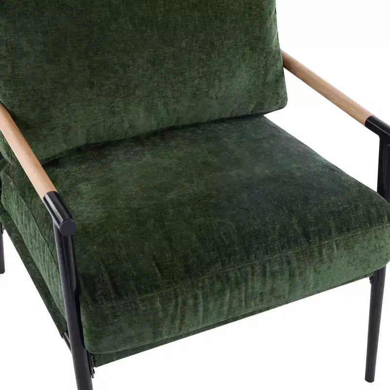 MAYEERTYChaise d'appoint moderne, coussins moelleux, cadre en métal minimaliste, accoudoirs en bois, pour salon, chambre, bureau