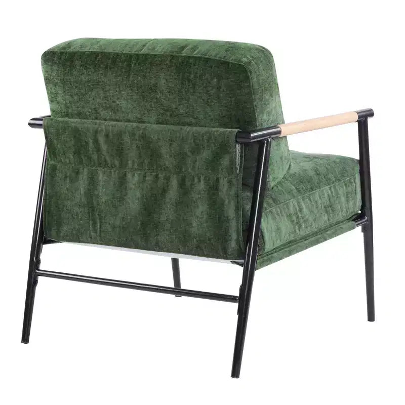 MAYEERTYChaise d'appoint moderne, coussins moelleux, cadre en métal minimaliste, accoudoirs en bois, pour salon, chambre, bureau