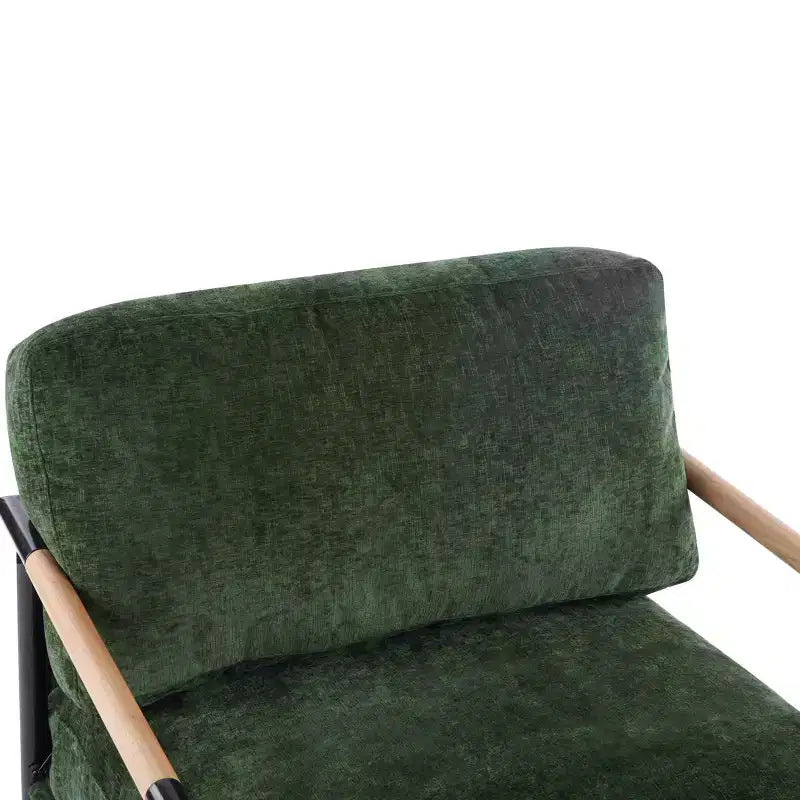 MAYEERTYChaise d'appoint moderne, coussins moelleux, cadre en métal minimaliste, accoudoirs en bois, pour salon, chambre, bureau