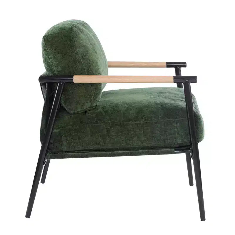 MAYEERTYChaise d'appoint moderne, coussins moelleux, cadre en métal minimaliste, accoudoirs en bois, pour salon, chambre, bureau