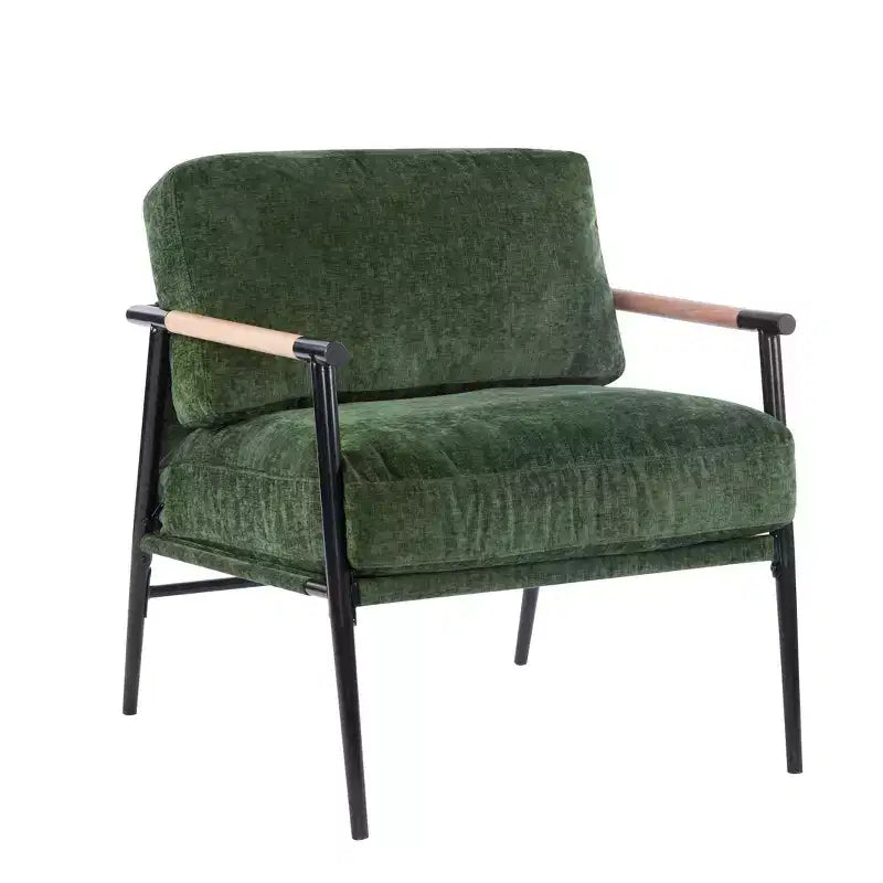 MAYEERTYChaise d'appoint moderne, coussins moelleux, cadre en métal minimaliste, accoudoirs en bois, pour salon, chambre, bureau