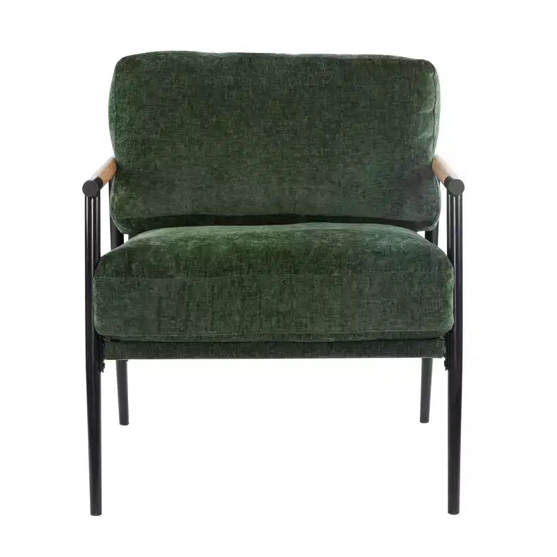 MAYEERTYChaise d'appoint moderne, coussins moelleux, cadre en métal minimaliste, accoudoirs en bois, pour salon, chambre, bureau