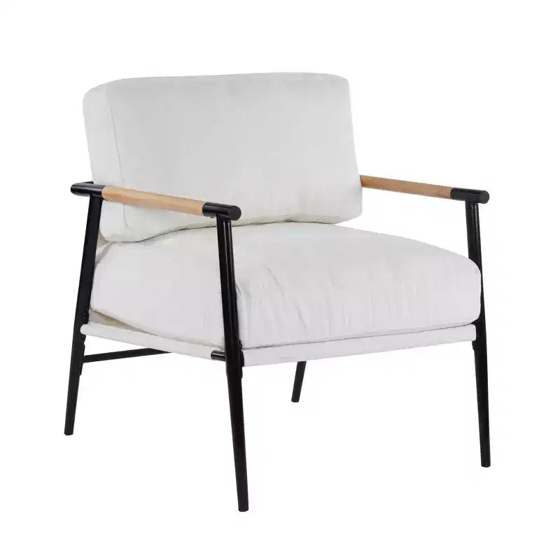 MAYEERTYChaise d'appoint moderne, coussins moelleux, cadre en métal minimaliste, accoudoirs en bois, pour salon, chambre, bureau
