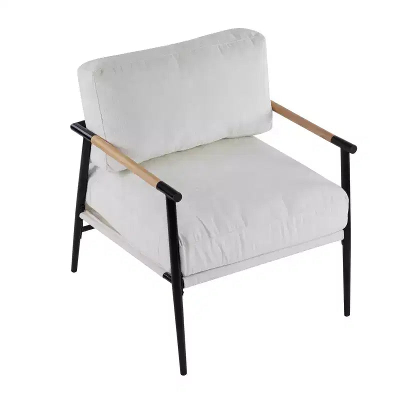 MAYEERTYChaise d'appoint moderne, coussins moelleux, cadre en métal minimaliste, accoudoirs en bois, pour salon, chambre, bureau