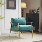MAYEERTYChaise d'appoint moderne, coussins moelleux, cadre en métal minimaliste, accoudoirs en bois, pour salon, chambre, bureau