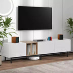 Meuble TV moderne MAYEERTY pour téléviseur de 80 pouces avec 3 portes, centre de divertissement avec grand meuble de rangement pour salon chambre blanc