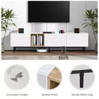 Meuble TV moderne MAYEERTY pour téléviseur de 80 pouces avec 3 portes, centre de divertissement avec grand meuble de rangement pour salon chambre blanc