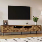 MAYEERTY Meuble TV de style scandinave avec 2 tiroirs, console multimédia pour TV jusqu'à 85", centre de divertissement avec rangement pour salon