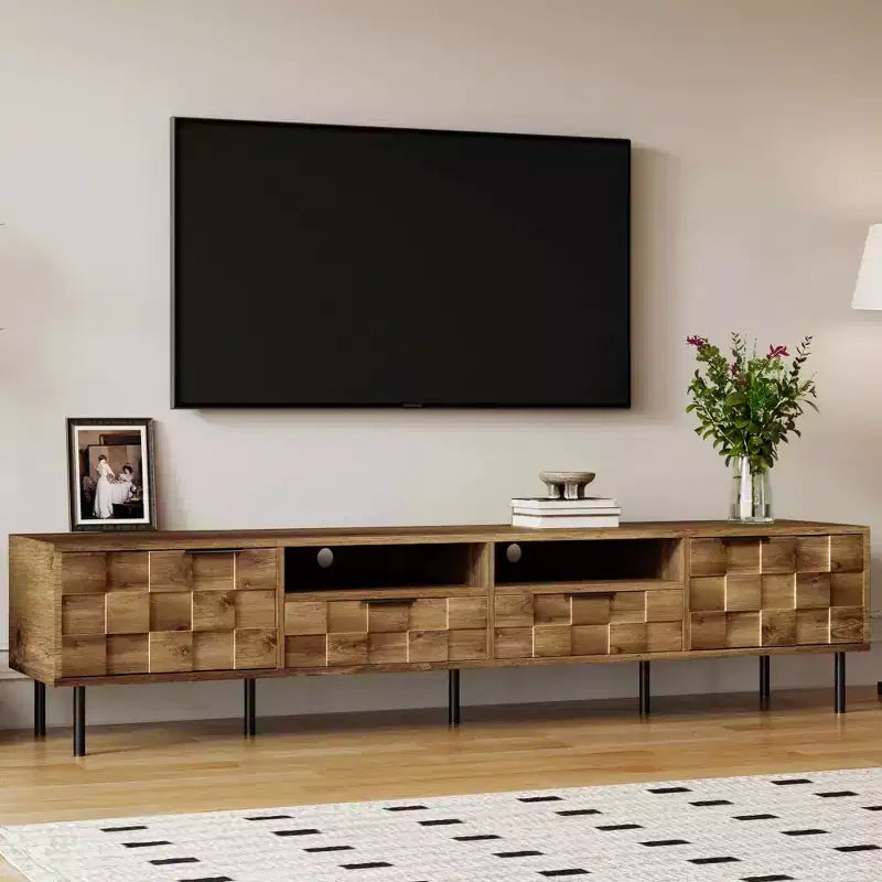 MAYEERTY Meuble TV de style scandinave avec 2 tiroirs, console multimédia pour TV jusqu'à 85", centre de divertissement avec rangement pour salon