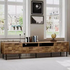 MAYEERTY Meuble TV de style scandinave avec 2 tiroirs, console multimédia pour TV jusqu'à 85", centre de divertissement avec rangement pour salon