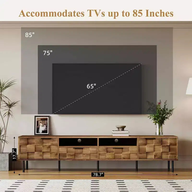 MAYEERTY Meuble TV de style scandinave avec 2 tiroirs, console multimédia pour TV jusqu'à 85", centre de divertissement avec rangement pour salon