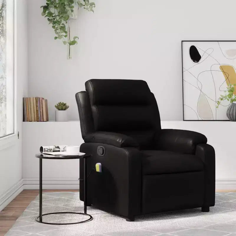 vidaXL Fauteuil inclinable de massage en similicuir noir, manuel et inclinable