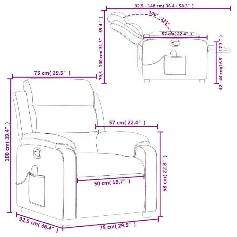 vidaXL Fauteuil inclinable de massage en similicuir noir, manuel et inclinable