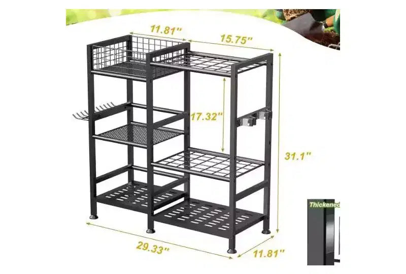 Organisateur d'outils de jardin de 79 cm, étagère de rangement à 2 niveaux pour outils de jardinage, range-outils de jardin en acier pour outils à long manche, support d'outils de garage, porte-outils