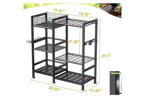 Organisateur d'outils de jardin de 79 cm, étagère de rangement à 2 niveaux pour outils de jardinage, range-outils de jardin en acier pour outils à long manche, support d'outils de garage, porte-outils