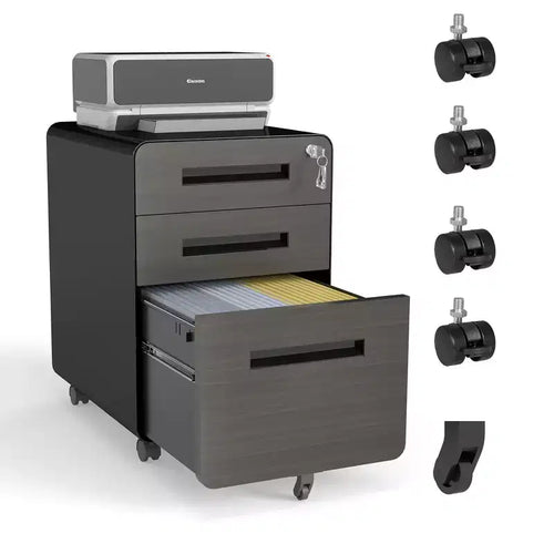 23H Mobile File Cabinet with Lock - All-Steel Fully Assembled, Anti-Tip Design & Locking Casters, Fits A4/Letter, for Home/Office (Black)