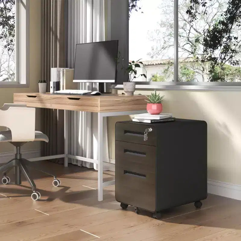 Meuble de rangement mobile 23H avec serrure - Entièrement en acier, entièrement assemblé, conception anti-basculement et roulettes verrouillables, compatible A4/Lettre, pour la maison/le bureau (noir)