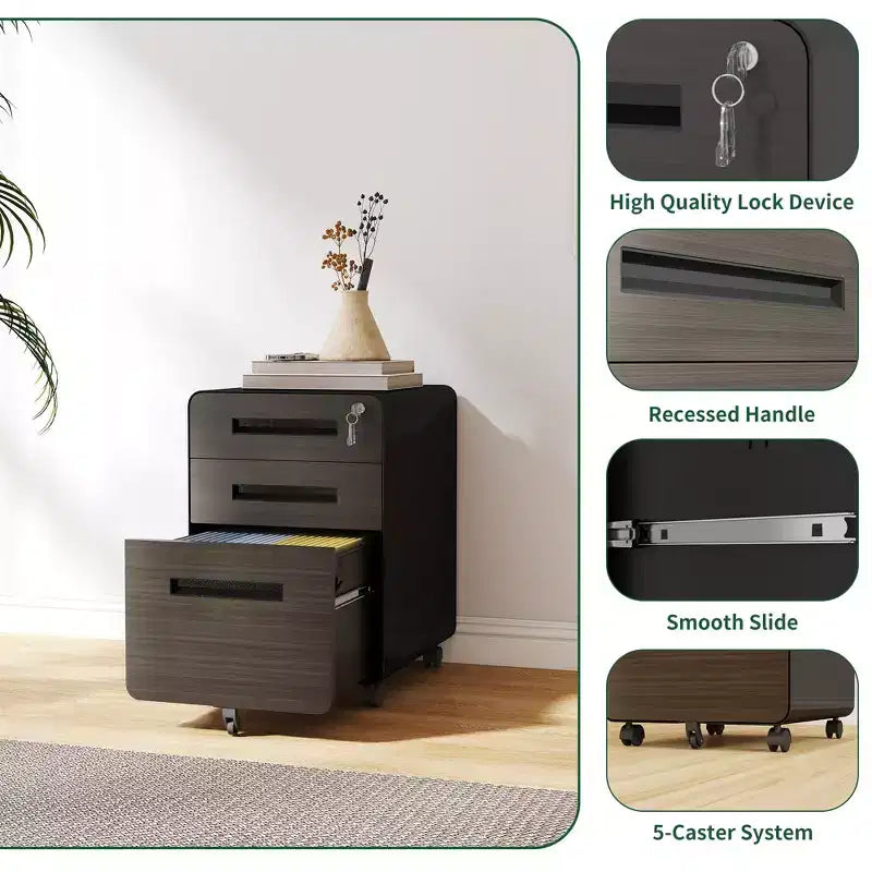 Meuble de rangement mobile 23H avec serrure - Entièrement en acier, entièrement assemblé, conception anti-basculement et roulettes verrouillables, compatible A4/Lettre, pour la maison/le bureau (noir)