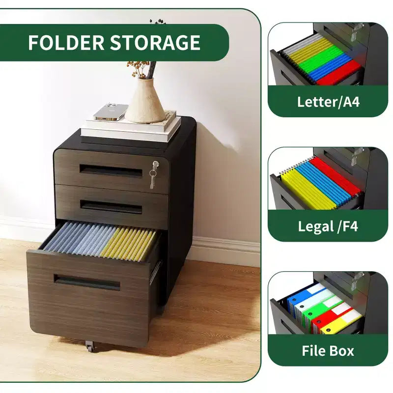 Meuble de rangement mobile 23H avec serrure - Entièrement en acier, entièrement assemblé, conception anti-basculement et roulettes verrouillables, compatible A4/Lettre, pour la maison/le bureau (noir)