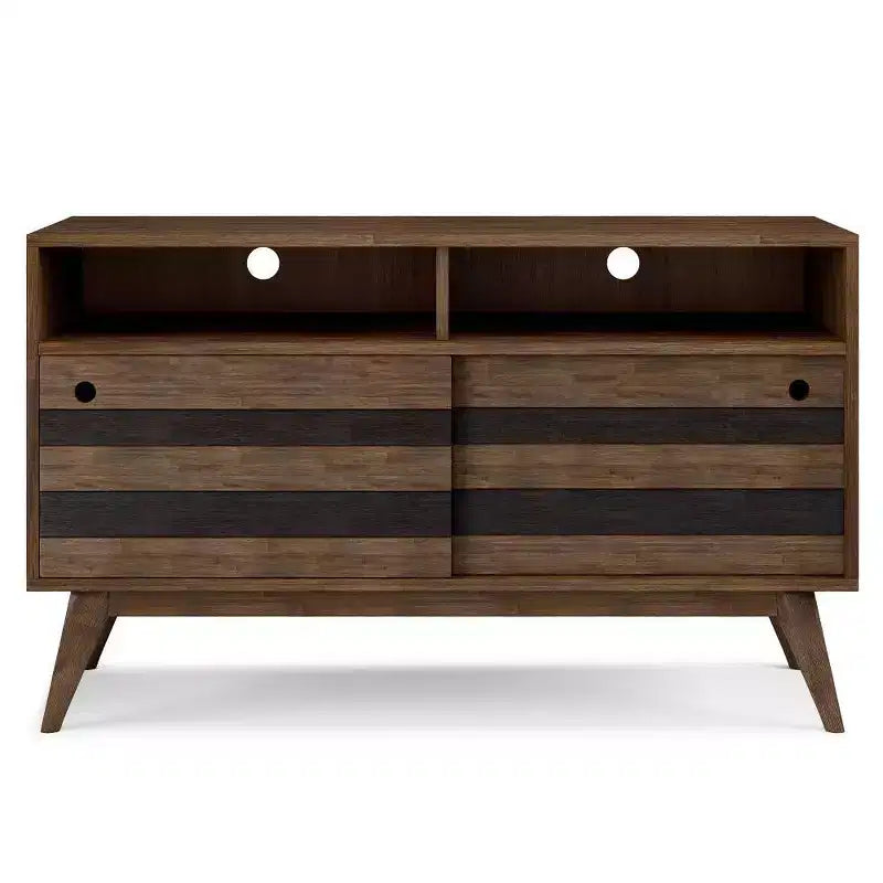 Meuble TV Wright pour téléviseurs jusqu'à 60" Brun vieilli naturel rustique - WyndenHall : Bois d'acacia, gestion des câbles, étagères réglables
