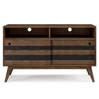 Meuble TV Wright pour téléviseurs jusqu'à 60" Brun vieilli naturel rustique - WyndenHall : Bois d'acacia, gestion des câbles, étagères réglables