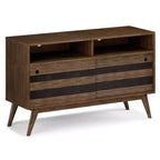 Meuble TV Wright pour téléviseurs jusqu'à 60" Brun vieilli naturel rustique - WyndenHall : Bois d'acacia, gestion des câbles, étagères réglables