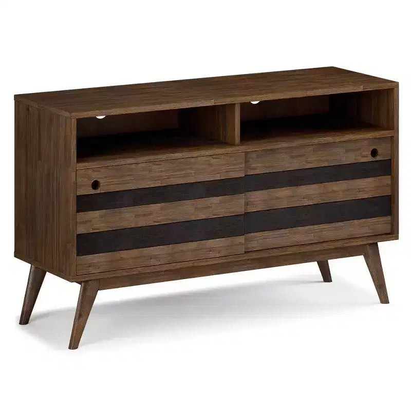 Meuble TV Wright pour téléviseurs jusqu'à 60" Brun vieilli naturel rustique - WyndenHall : Bois d'acacia, gestion des câbles, étagères réglables