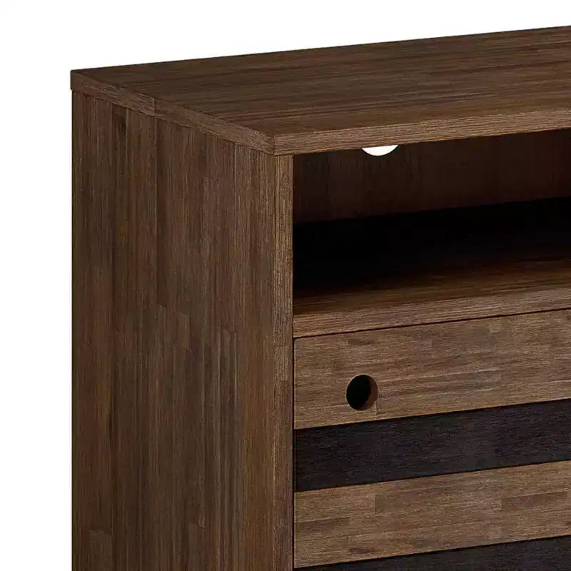 Meuble TV Wright pour téléviseurs jusqu'à 60" Brun vieilli naturel rustique - WyndenHall : Bois d'acacia, gestion des câbles, étagères réglables