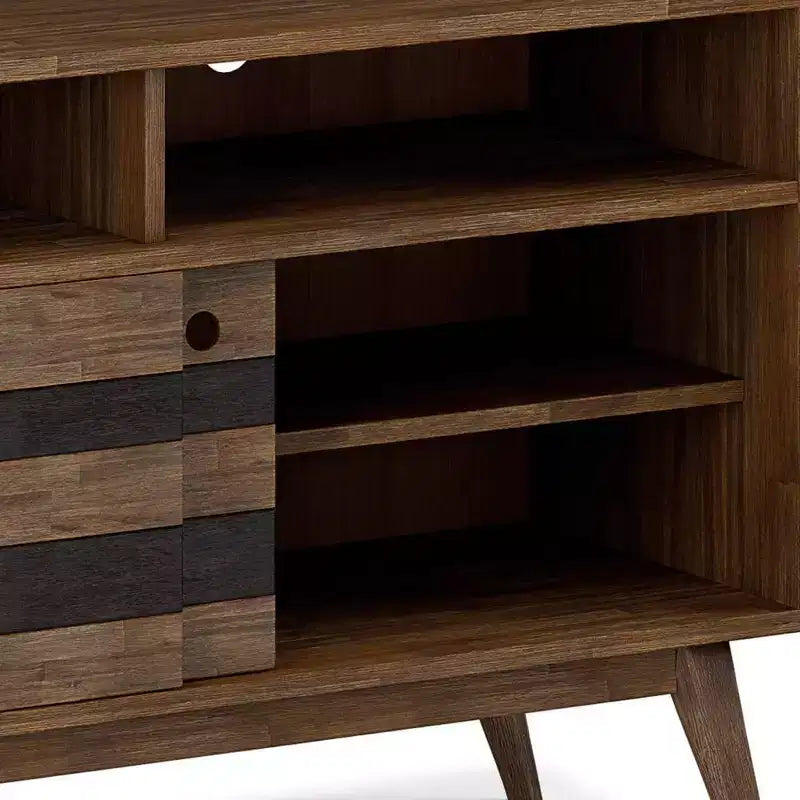 Meuble TV Wright pour téléviseurs jusqu'à 60" Brun vieilli naturel rustique - WyndenHall : Bois d'acacia, gestion des câbles, étagères réglables