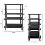 Mount-It! Meuble TV/Hi-Fi en verre trempé, tour audio et meuble multimédia à 5 étagères, capacité totale de 100 kg, étagères noires, pieds chromés