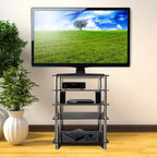 Mount-It! Meuble TV/Hi-Fi en verre trempé, tour audio et meuble multimédia à 5 étagères, capacité totale de 100 kg, étagères noires, pieds chromés