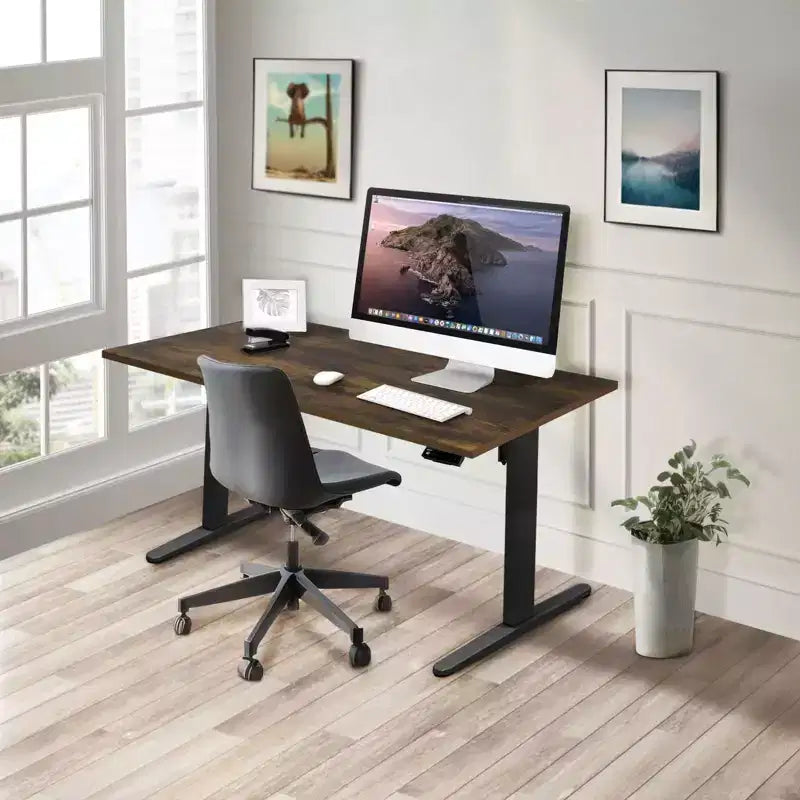 Mount-It! Bureau électrique assis-debout avec plateau - Noir/Chêne