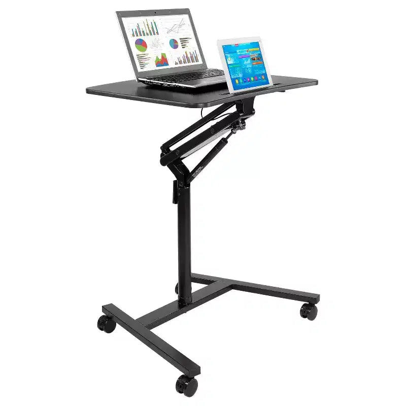 Mount-It! Bureau portable pour ordinateur portable | Station de travail mobile réglable en hauteur avec roulettes | 68,5 cm de large avec mécanisme de levage à ressort à gaz | Noir