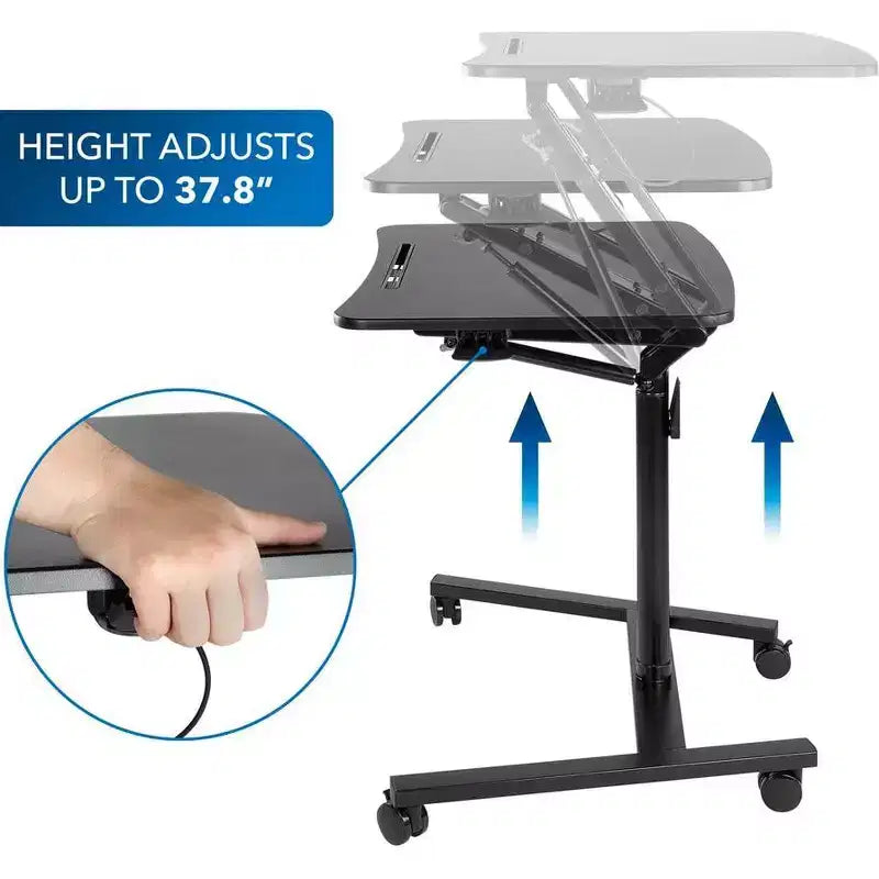 Mount-It! Bureau portable pour ordinateur portable | Station de travail mobile réglable en hauteur avec roulettes | 68,5 cm de large avec mécanisme de levage à ressort à gaz | Noir