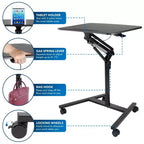 Mount-It! Bureau portable pour ordinateur portable | Station de travail mobile réglable en hauteur avec roulettes | 68,5 cm de large avec mécanisme de levage à ressort à gaz | Noir