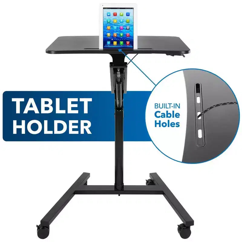 Mount-It! Bureau portable pour ordinateur portable | Station de travail mobile réglable en hauteur avec roulettes | 68,5 cm de large avec mécanisme de levage à ressort à gaz | Noir