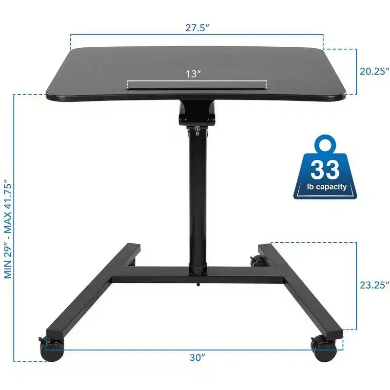 Mount-It! Bureau portable pour ordinateur portable | Station de travail mobile réglable en hauteur avec roulettes | 68,5 cm de large avec mécanisme de levage à ressort à gaz | Noir